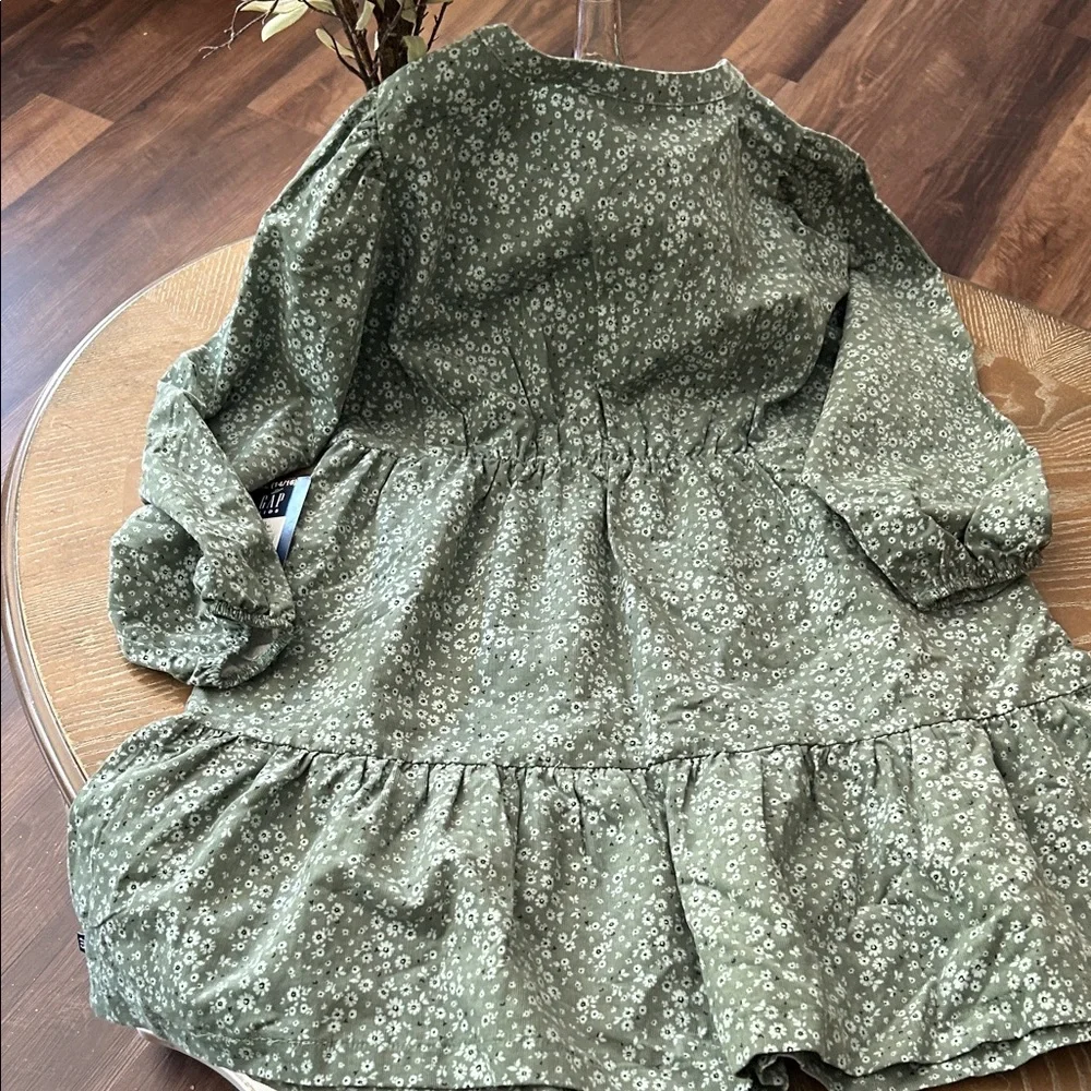 NWT! Gap Kids Girls XL Green & White Floral Long Sleeve Corduroy Dress
